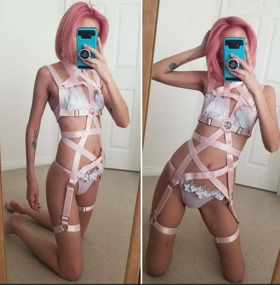 Double Pentagram Full Body Harness - Dusted Pink