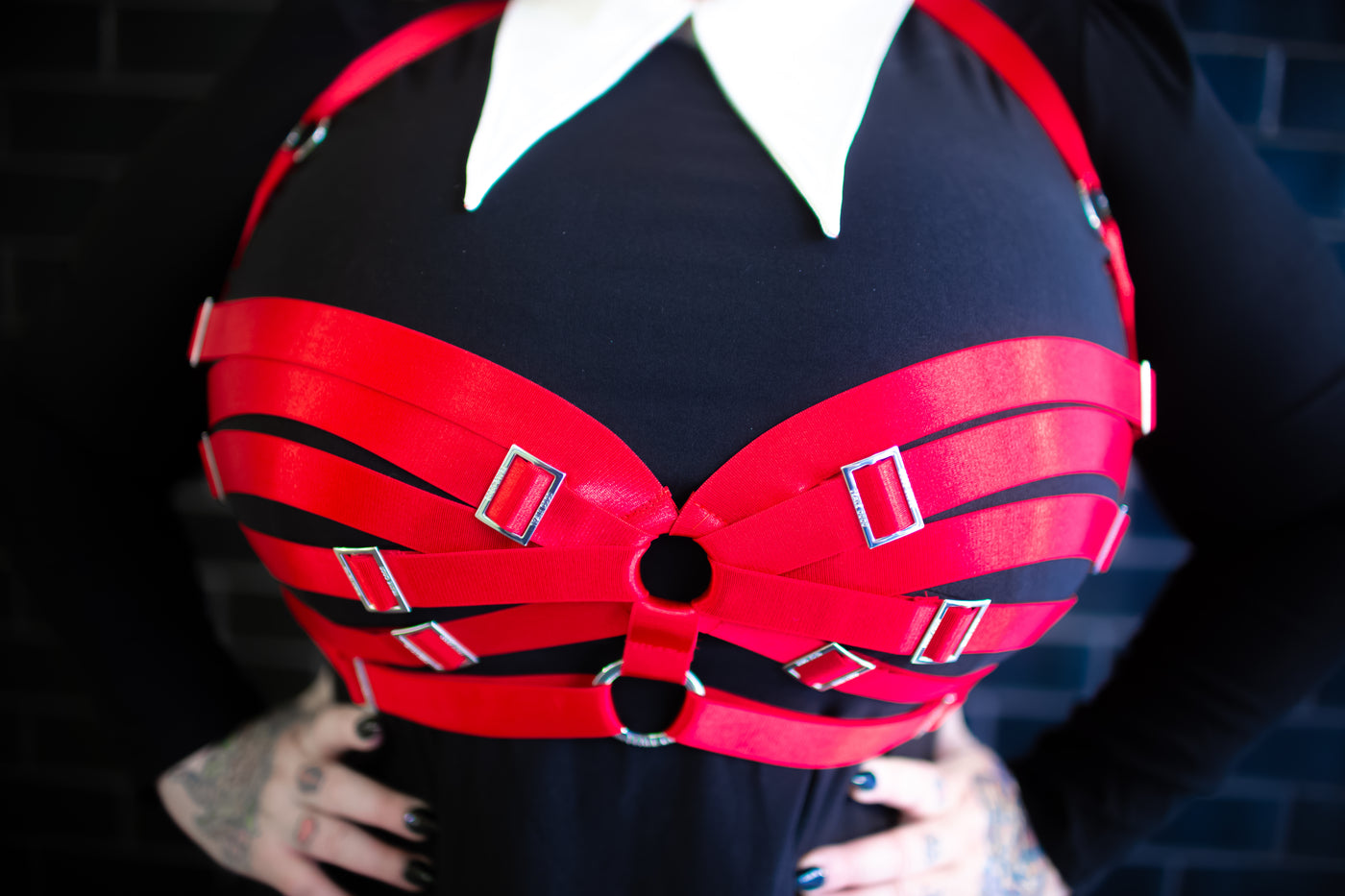 Boudoir Bra Harness - Blood Red