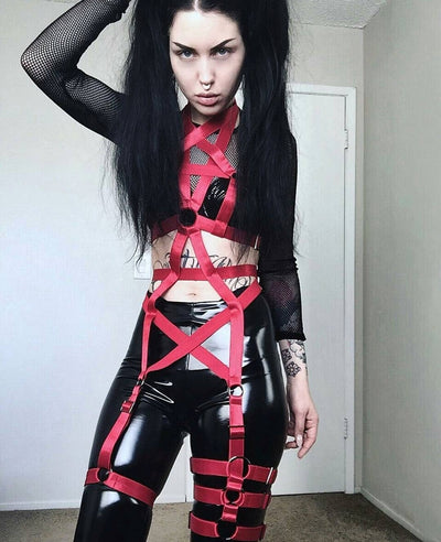 red double pentagram full body harness customer pic